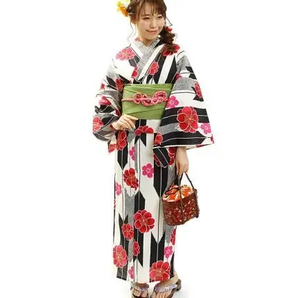 Ohkini Women’s Retro Yukata Set, 3-piece Set, One Size Fits All
