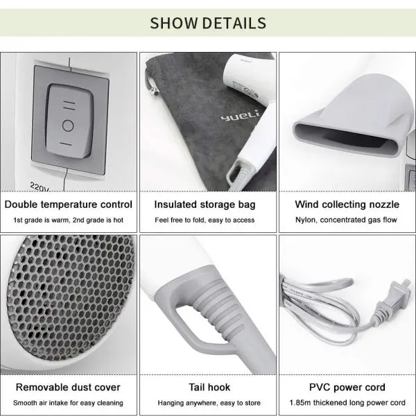 71rJC2BM8BJL._SL1001_.jpg YUELI Hair Dryer Negative Ion Hair Care Hot Wind 2 Stage - الصورة 8