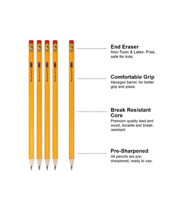 ⁦Shuttle Art Pencil HB #2 Set of 350, Yellow, Standard Pencil, Plain, Hexagonal Shaft with Eraser, Sharpened, Study, Study, Study, Office, Architecture, Examination and Drafting, Sketching, Admission Celebration, School Preparation, Prizes, Gift, Simple⁩ - الصورة ⁦3⁩
