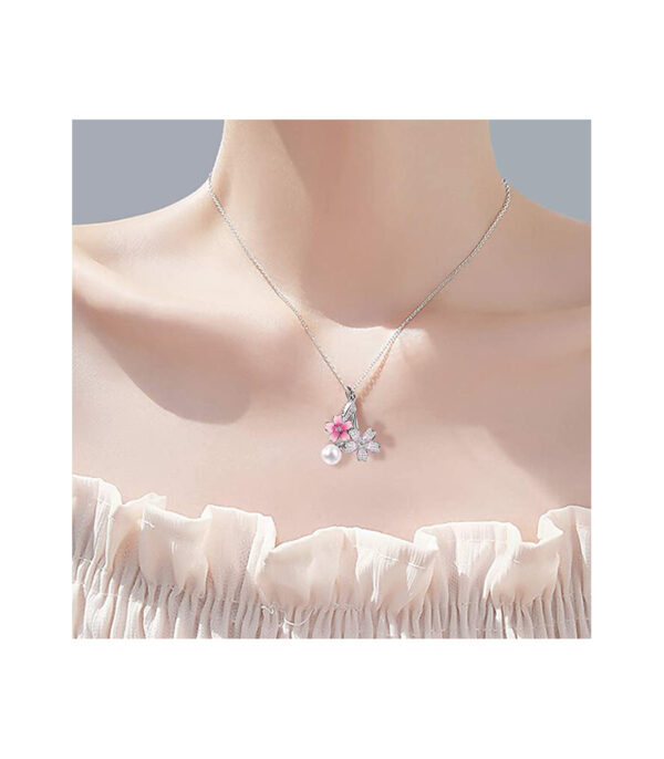 necklace 1 2 سلسلة فضية بدلاية على شكل ساكورا - الصورة 3